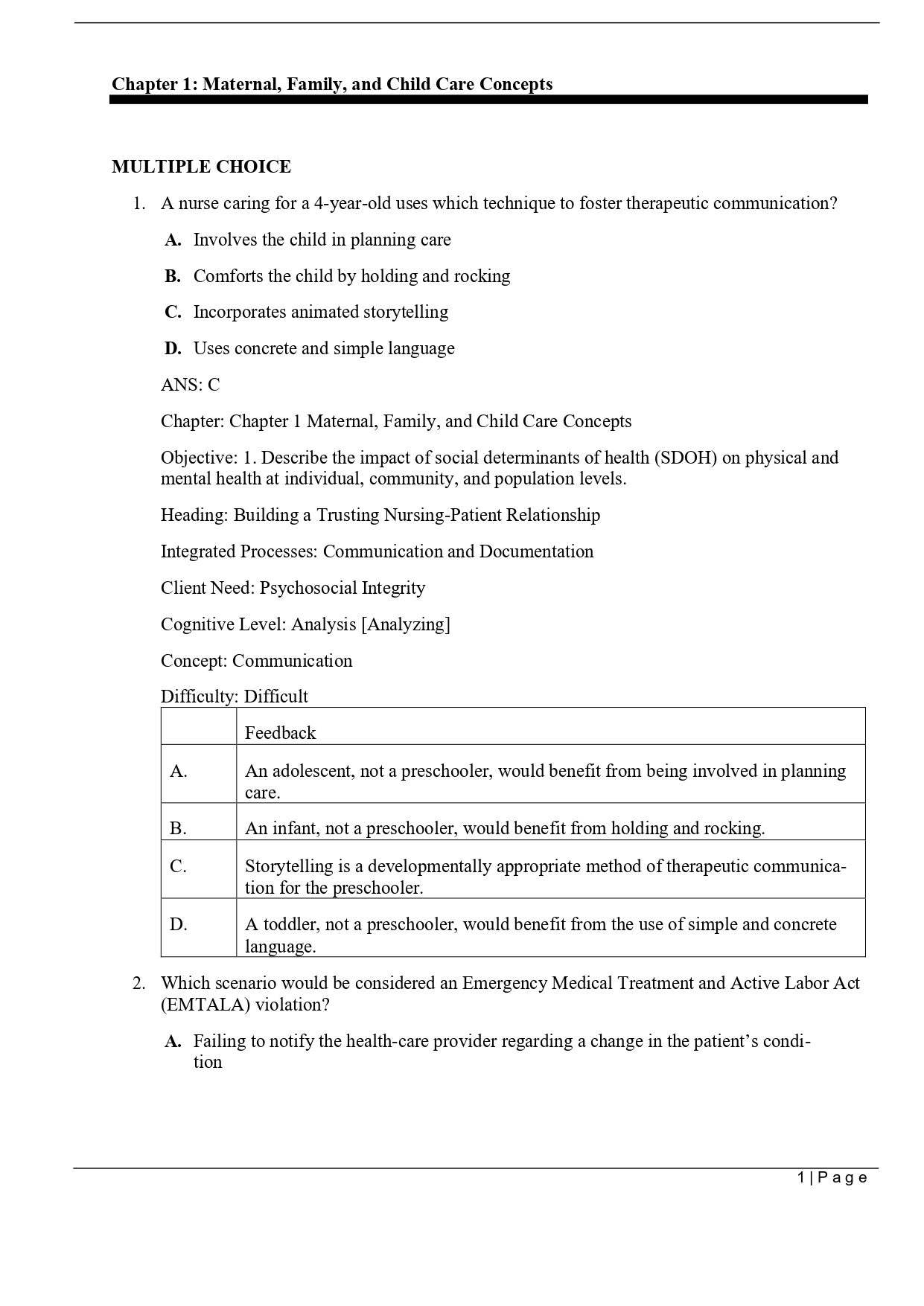 Maternal-child nursing test bank questions and detailed rationales screenshot"